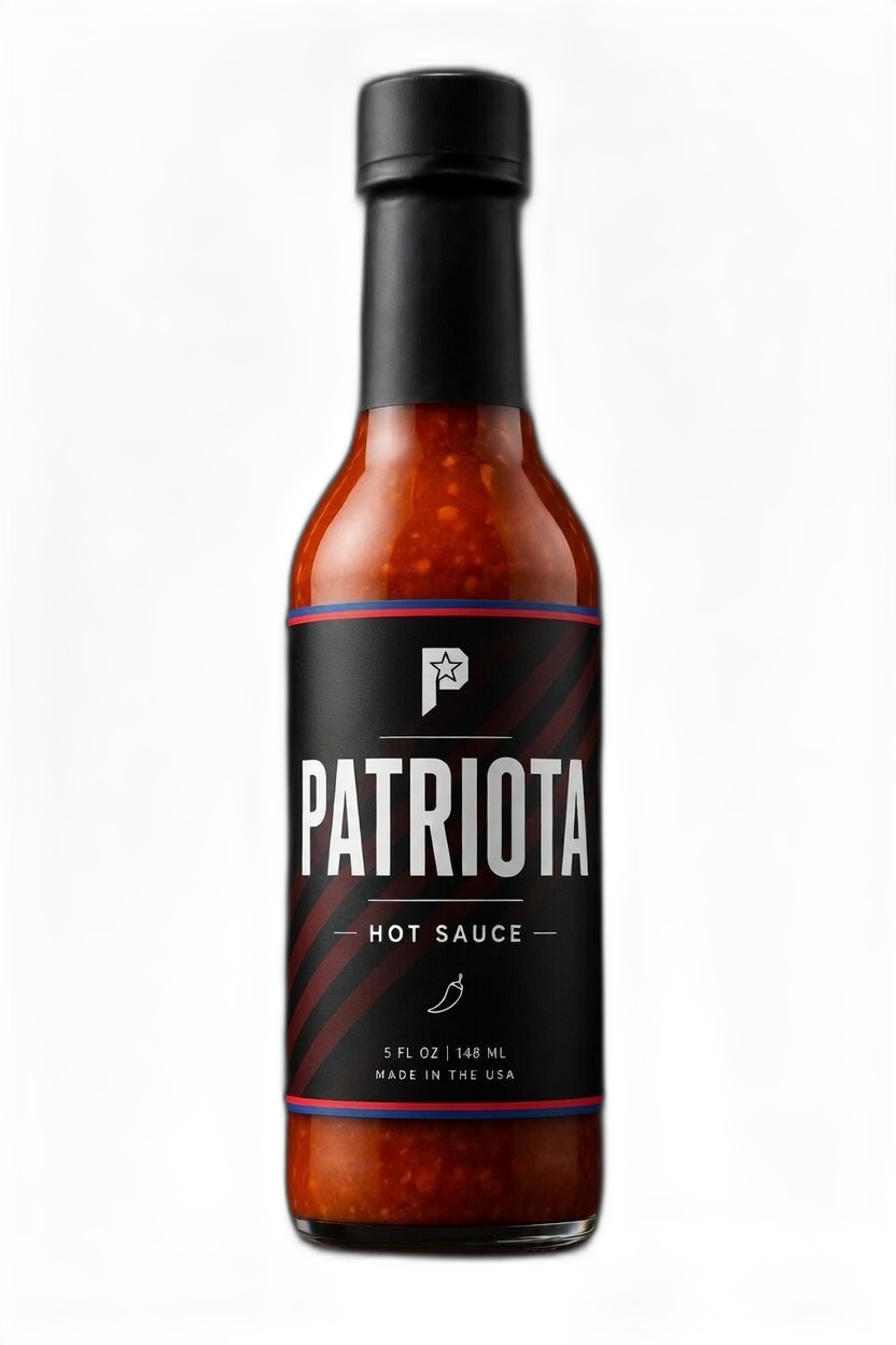 Patriota Picante bottle with striped label